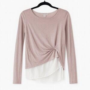 ALLSAINTS Gathered Bev Mira Long Sleeve Top Sand & Off White Size S